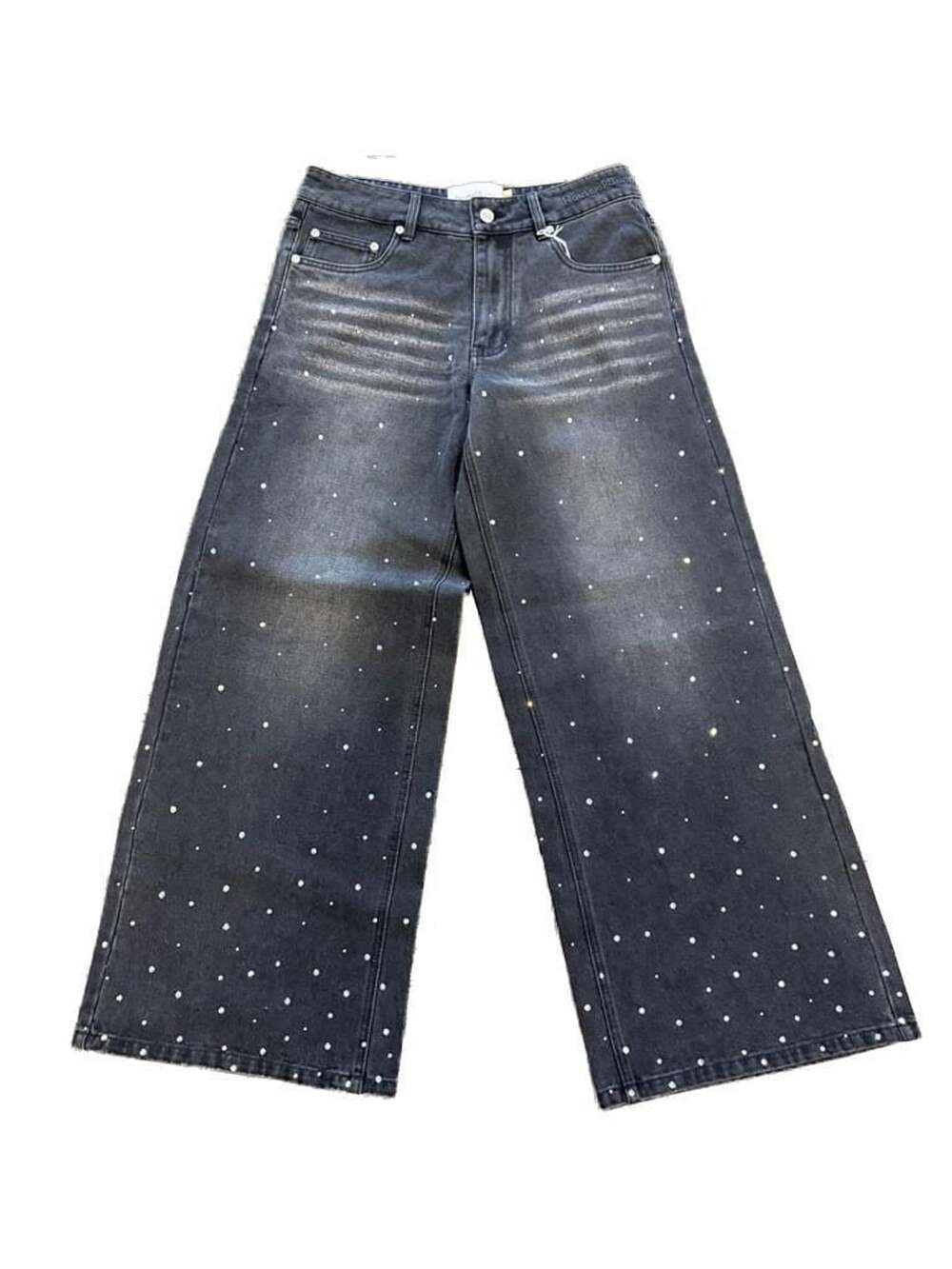 House Of Sunny 13oz crystalized Wide-Leg Denim-Blend Jeans In Jet Black - size 6